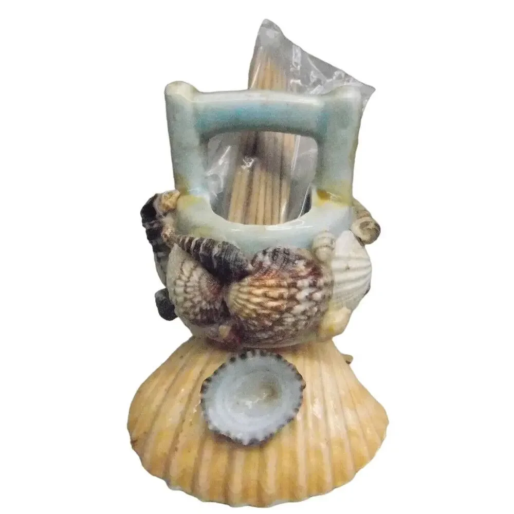 Nautical Coastal Kitchen Decor Seashell Toothpick Holder Basket Wishing Well